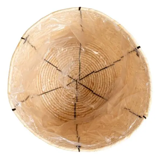 Household Essentials Natural Round Handwoven Corn Rope Basket Set with Thin Stripes & Plastic Liners {4}