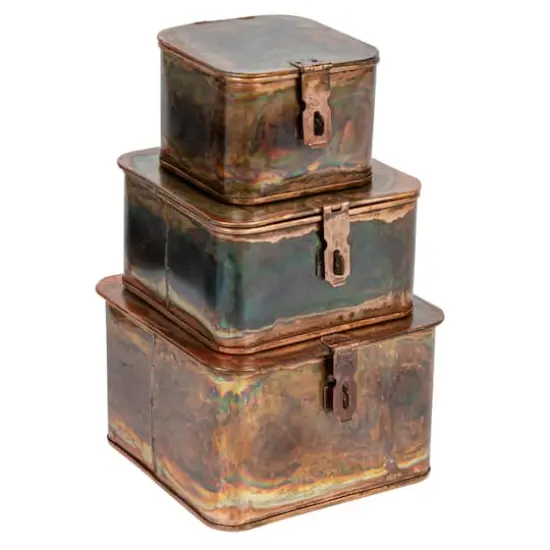 Hello Honey&reg; 7" Burnt Copper Finish Square Decorative Boxes Set {1}