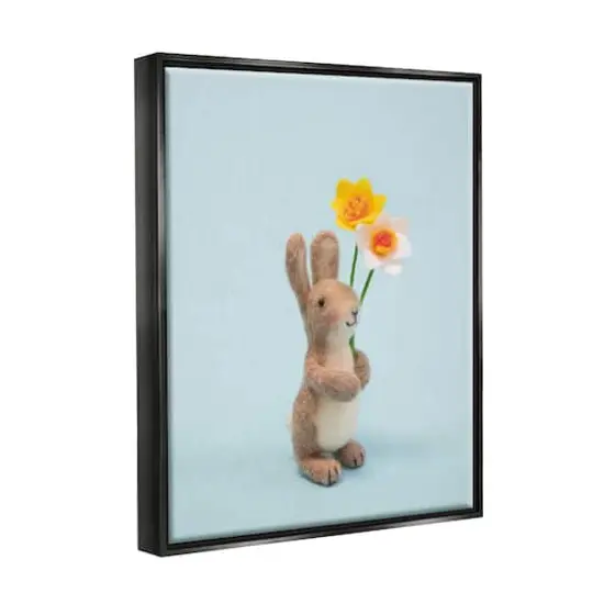 Stupell Industries Spring Bunny Floral Daffodils Floater Framed Art Black {4}