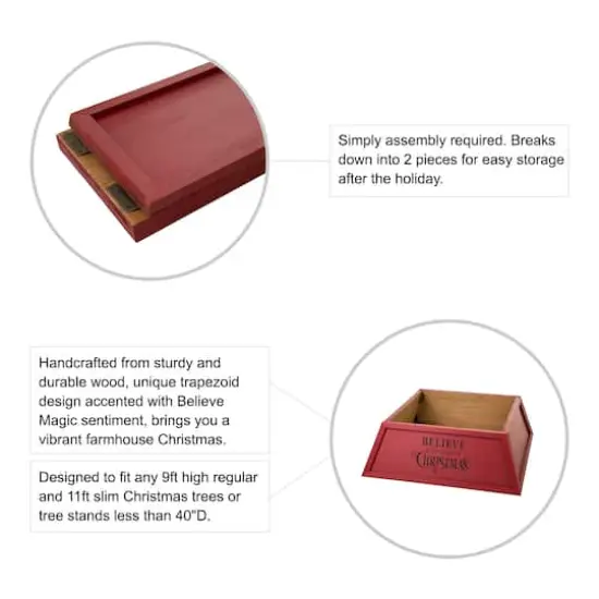 Glitzhome&reg; 32" Red Trapezoid Believe in the Magic Christmas Tree Collar {9}