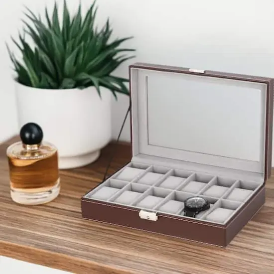 Pecan Brown Dozen Leather Watch Box {7}