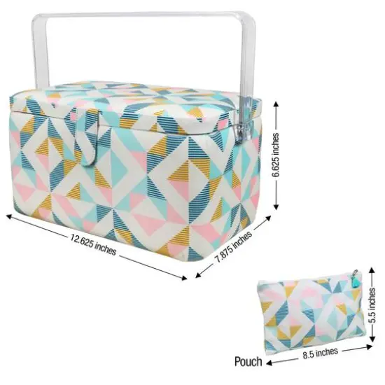 SINGER&reg; Large Abstract Geo Print Sewing Basket with Matching Pouch Sew Kit {6}
