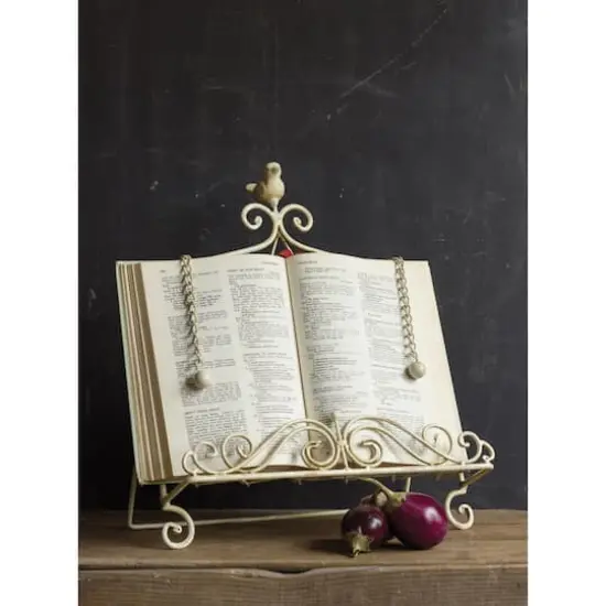 Hello Honey&reg; Cream Finish Metal Cookbook Holder with Bird {4}