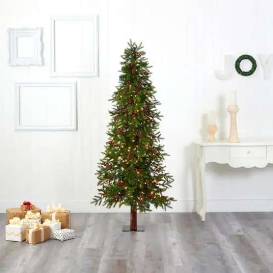 6ft. Pre-Lit Berries Victoria Fir Artificial Christmas Tree with Color Changing LED Lights {7}