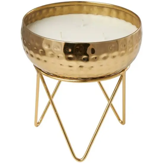 8" White Roses in Paradise Scented 3-Wick Candle with Hammered Gold Container and Tripod Stand {5}