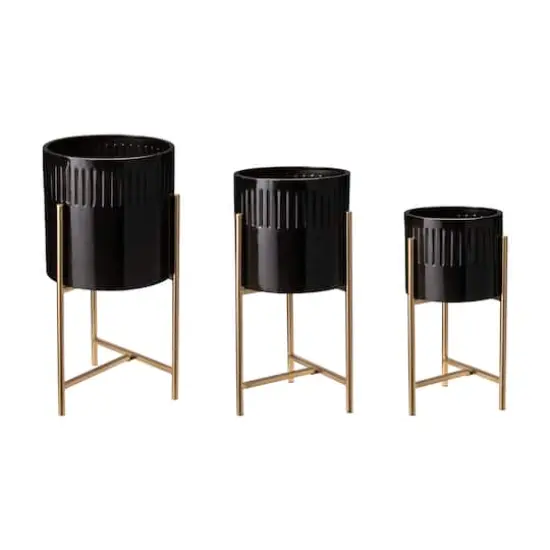 Glitzhome&reg; Black & Gold Modern Glossy Metal Plant Stand, 3ct. {1}