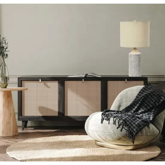 Hello Honey&reg; 23.5" Fluted Cement Desk Lamp with Linen Drum Shade {3}