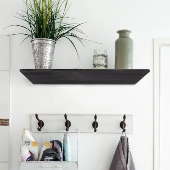 Small Black Wedge Wood Floating Wall Shelf {3}