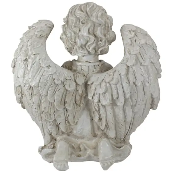 10" Ivory Kneeling Cherub Angel with Dove Garden Statue {5}