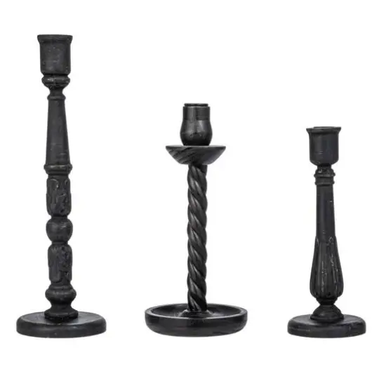 Hello Honey&reg; Round Black Wood Taper Candle Holder Set {14}