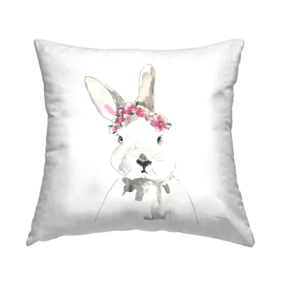 Stupell Industries Floral Crown Rabbit Bunny, Floral Crown Rabbit Bunny Decorative Printed Throw Pillow {1}