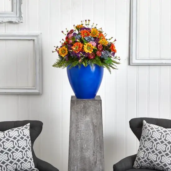 24" Mixed Floral Artificial Arrangement in Blue Vase {3}