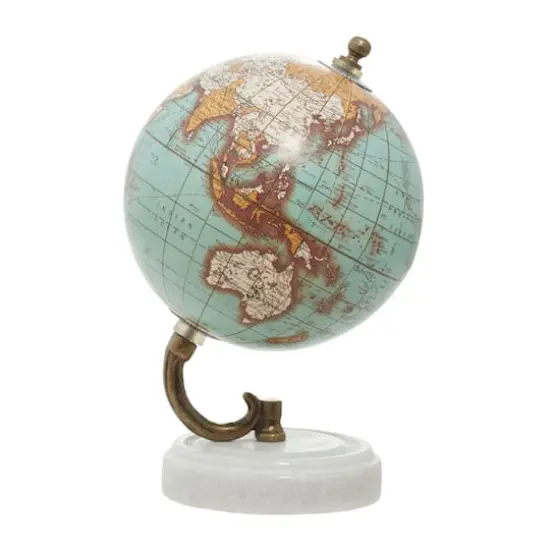 8" Aquamarine Marble & Wood Modern Globe {4}