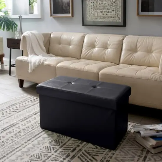 Simplify Faux Leather Double Folding Storage Ottoman Black {6}