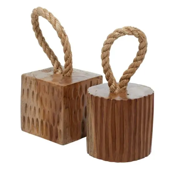 Set of 2 Brown Teak Wood Coastal Sculpture 5", 10" {3}