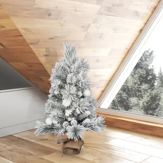 3ft. Unlit Frosted Beacon Pine with Snowballs & Pinecones Artificial Christmas Tree in Burlap Base {3}