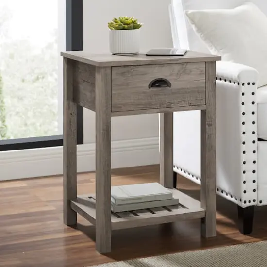 Walker Edison Gray Wash Country Single Drawer Nightstand {1}