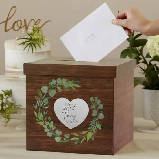 Kate Aspen&reg; Rustic Brown Faux Wood Print Card Box {3}