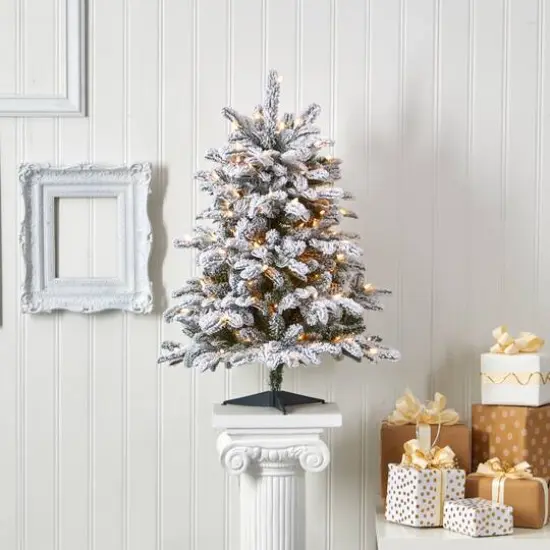 3ft. Pre-Lit Flocked North Carolina Fir Artificial Christmas Tree with Warm White Lights {6}