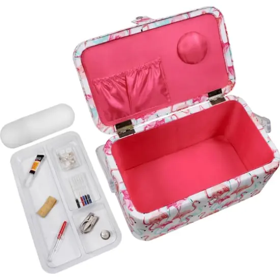 SINGER&reg; Large Flamingo Print Sewing Basket with Matching Pouch Sew Kit {7}