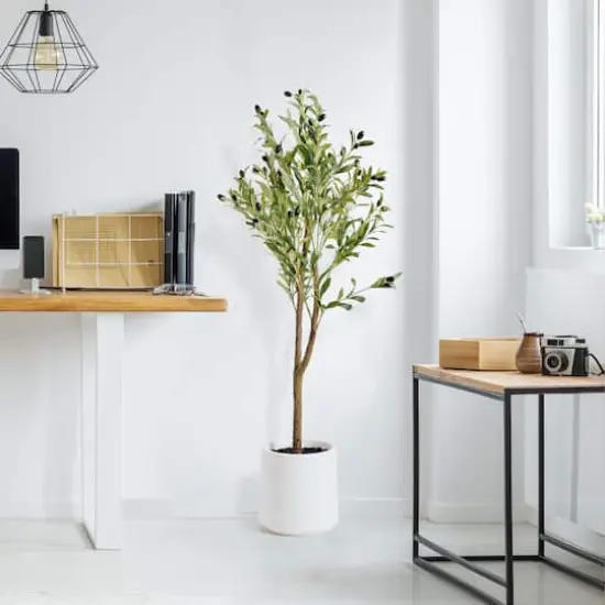American Art Decor 4ft. Realistic Artificial Olive Tree in White Pot {3}