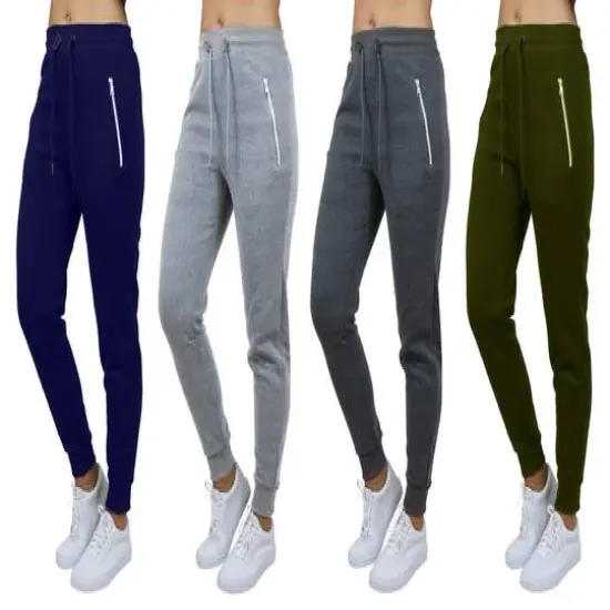 Galaxy by Harvic Women's Relaxed-Fit Fleece-Lined Jogger Sweatpants with Zipper Pockets 4 Pack Navy/Heather Gray/Charcoal/Olive {1}