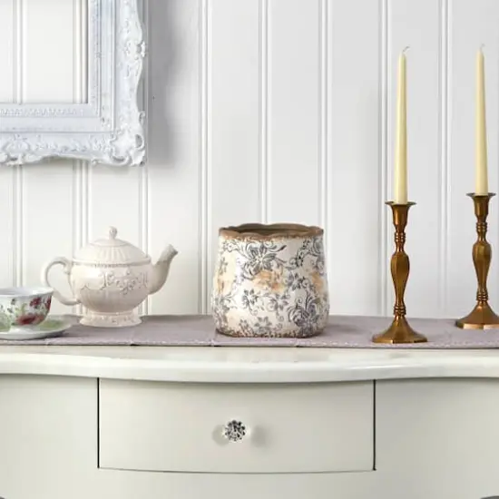 7" Tuscan Ceramic Gray Scroll Planter {4}