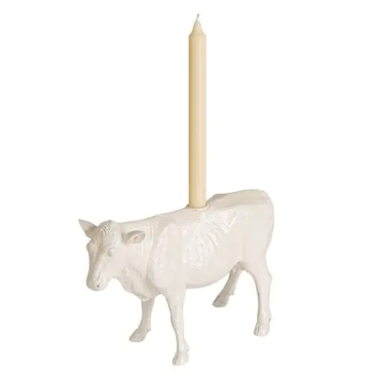 Hello Honey&reg; 12" White Rustic Farmhouse Cow Taper Candle Holder {10}
