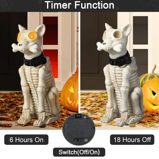 Glitzhome&reg; 20.5" Lighted Halloween Skeleton Dog Porch D&eacute;cor with Timer {6}