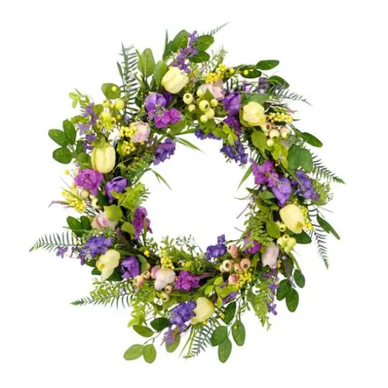 24'' Green and Purple Lavender Floral Spring Wreath {1}