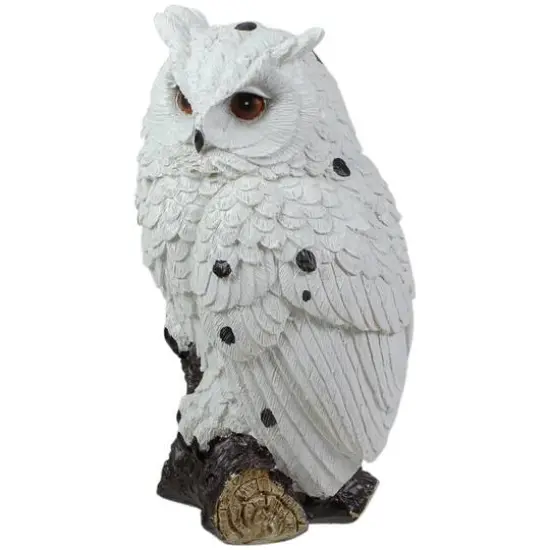 6" White Owl Perched on a Branch Outdoor Garden Statue {7}