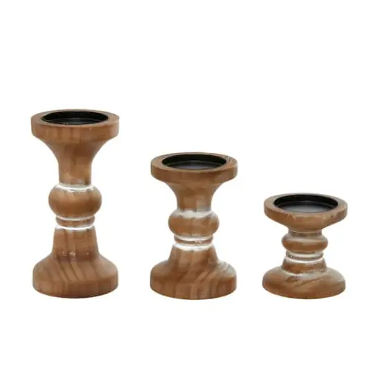 Brown Wood Farmhouse Candle Holder Set {3}