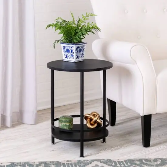Honey Can Do Black 2-Tier Round Side Table {3}