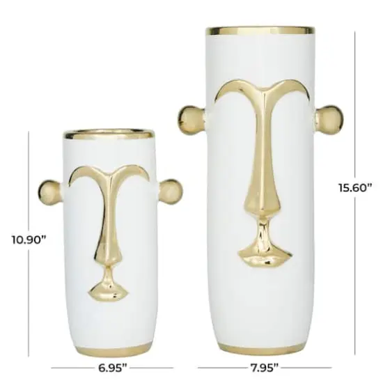 Set of 2" White Stoneware Modern Vase 16", 11" {6}