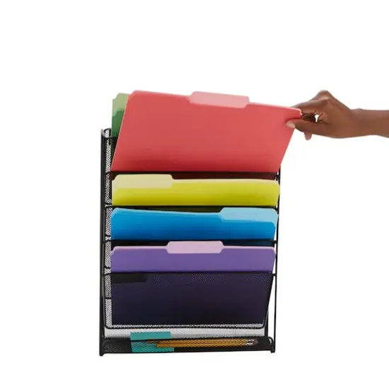 Mind Reader 6 Compartment Vertical Hanging Wall File & Chart Organizer Black {13}