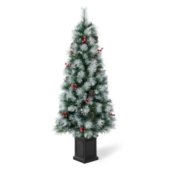 5ft. Pre-Lit Pine Artificial Christmas Porch Tree, Warm White LED Lights {8}