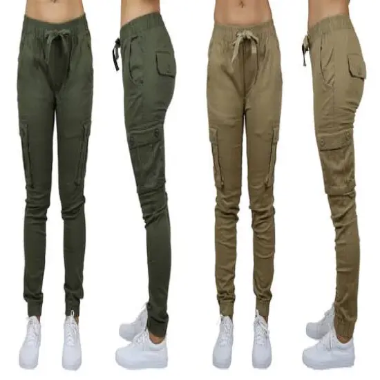 Galaxy By Harvic Loose Fit Cotton Stretch Twill Women's Cargo Joggers 2 Pack Olive/Timber {1}