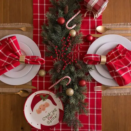 DII&reg; 108" Holly Berry Plaid Table Runner {7}