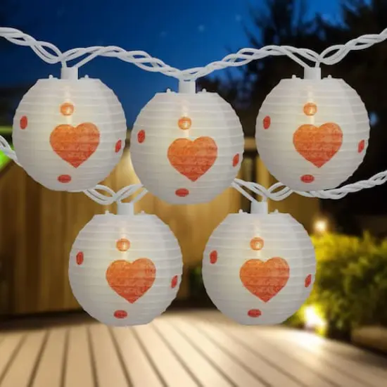 10-Count White and Red Heart Paper Lantern Valentine's Day Lights 8.5ft White Wire {1}