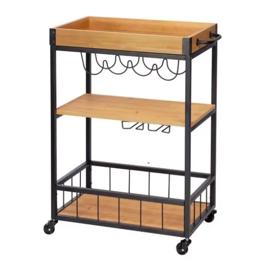 Honey Can Do Industrial Rolling Bar Cart with Removable Serving Tray {10}