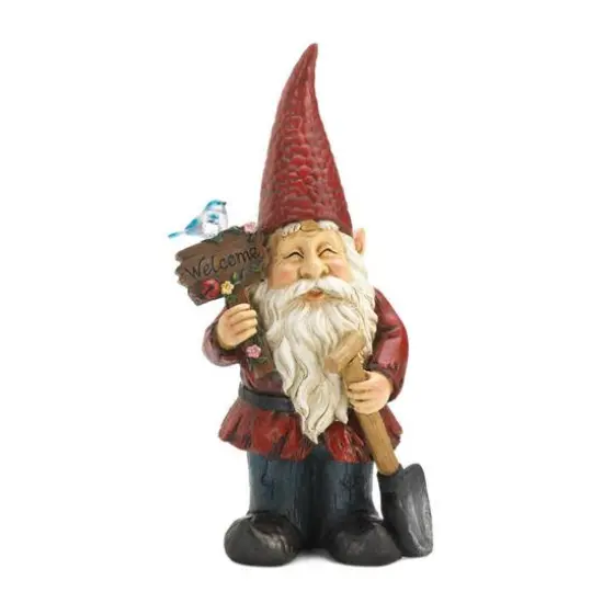 15" Welcome Gnome Solar Garden Statue {1}