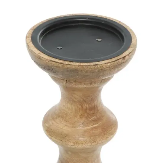 Brown Mango Wood Country Candle Holder Set {5}