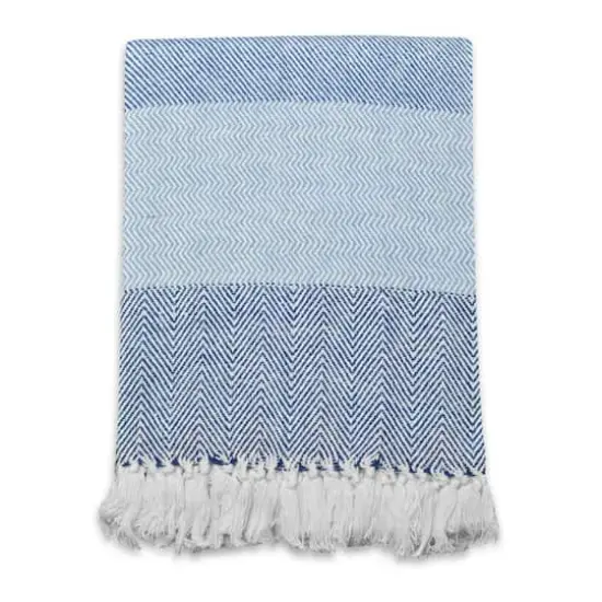 DII&reg; Blue Stripe Herringbone Throw {3}