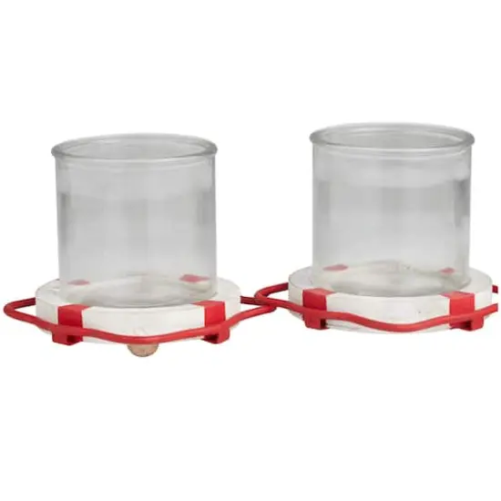 Red Metal Distressed 3-Linked Buoy Candle Holder with White Wood Accents {5}