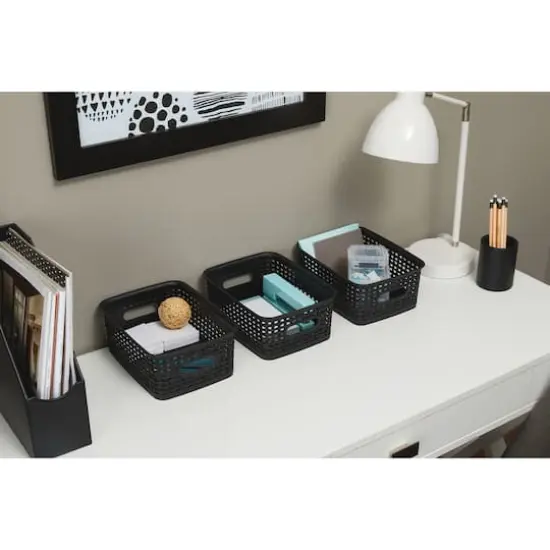 Advantus&reg; Small Black Plastic Weave Bin, 3ct. {3}