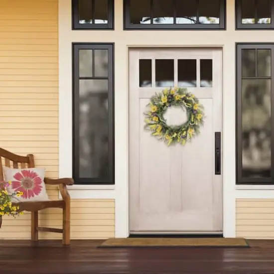 30" Yellow & Purple Poppy & Fern Floral Spring Wreath {3}