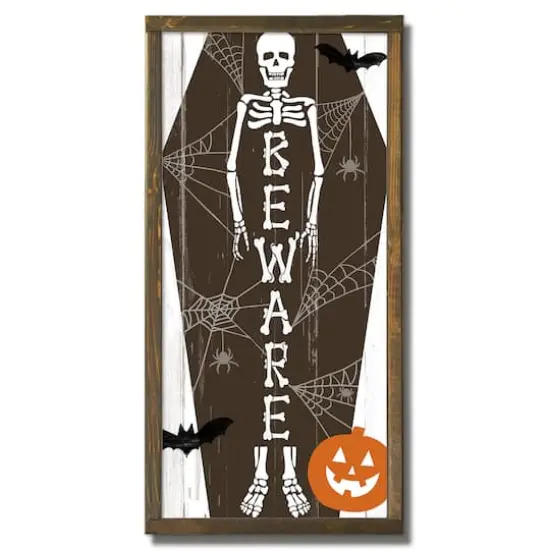 Beware Skeleton 24" x 12" Framed Wood Plaque {1}