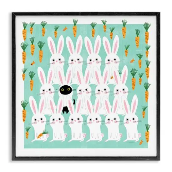 Stupell Industries Cat Mixed with Bunnies Framed Giclee Art Black {1}