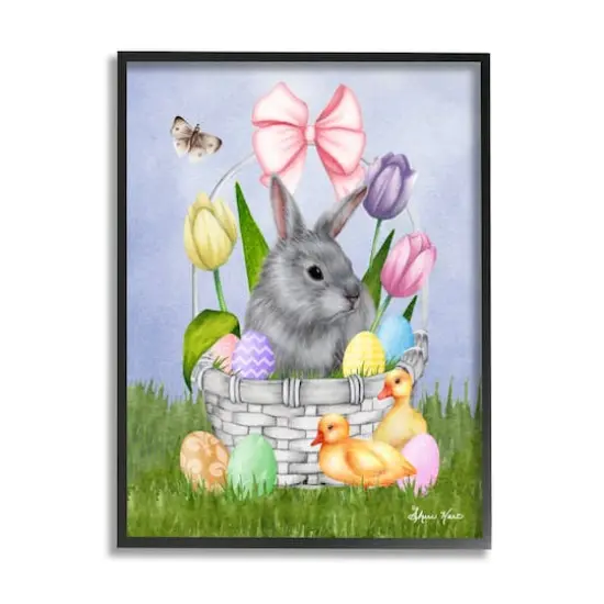 Stupell Industries Pastel Bunny Rabbit Basket Easter Egg Baby Chicks Framed Giclee Art Black {1}
