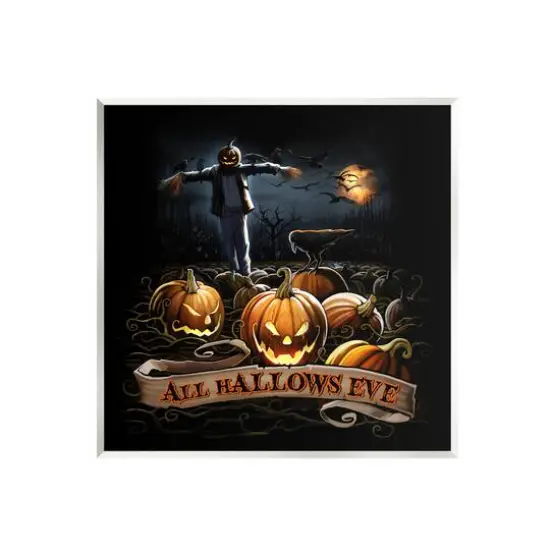 Stupell Industries All Hallows Eve Scary Jack-o-Lantern Night Wall Plaque Art {1}